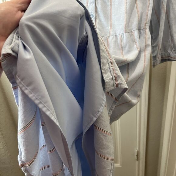 Old Navy Striped Light Blue Button Up Linen Blend Dress Coastal Beachy Womens L - Picture 4 of 11